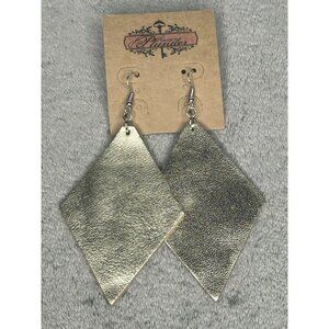 Plunder Jewelry Earrings Gold Leather Large Diamond Metallic Boho Dangle